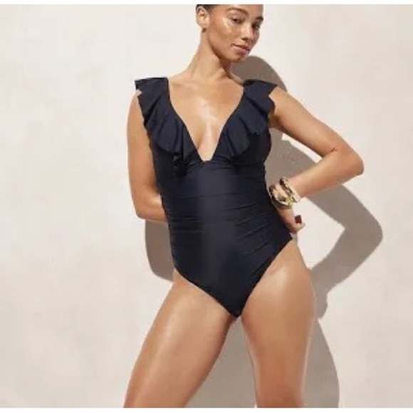 J. Crew Other - J crew reimagined black ruffle one piece swimsuit size 10